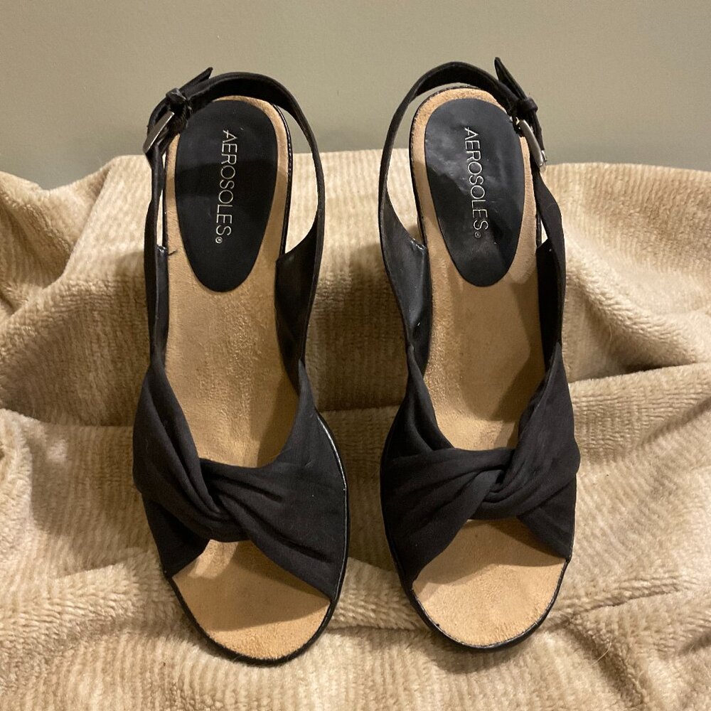 Aerosoles Cork Wedge Heel Sandal - Black - Size 9M
